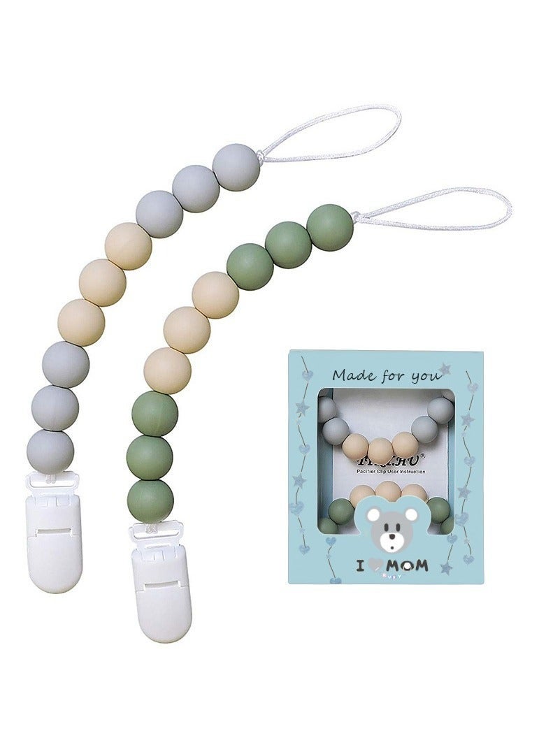 2 Pieces Silicone Pacifier Clip Silicone Teething Beads Baby Pacifier Holder Pacifier Clip Set Customizable Pacifier Clip Neutral Clips for Baby Boys And Girls Soothing Teether Toy