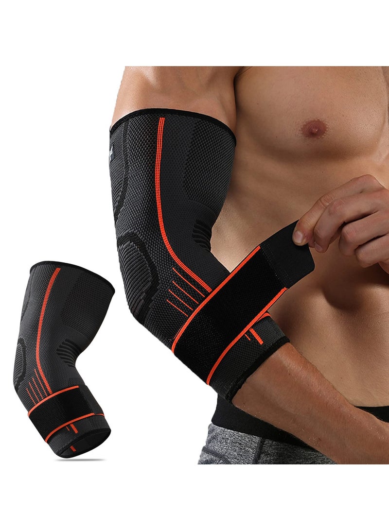 Elbow Brace Support with Strap, 2 PACK Adjustable Compression Sleeve for Men and Women, Ideal for Workout, Basketball, Golf, Tennis, Weightlifting, Pain Relief for Tendonitis and Arthritis, M Size