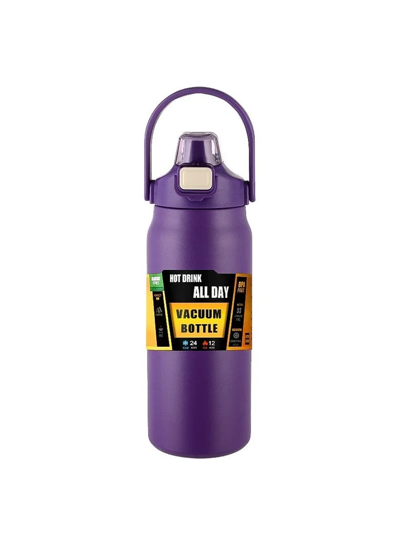 Insulated Water Bottle, Portable 304 Stainless Steel Thermal Mug, Easy To Use Long Lasting Double Layer Vacuum Flask, Stylish And Reusable Thermal Tumbler For Hot And Cold Drinks, (1000ml, Purple)