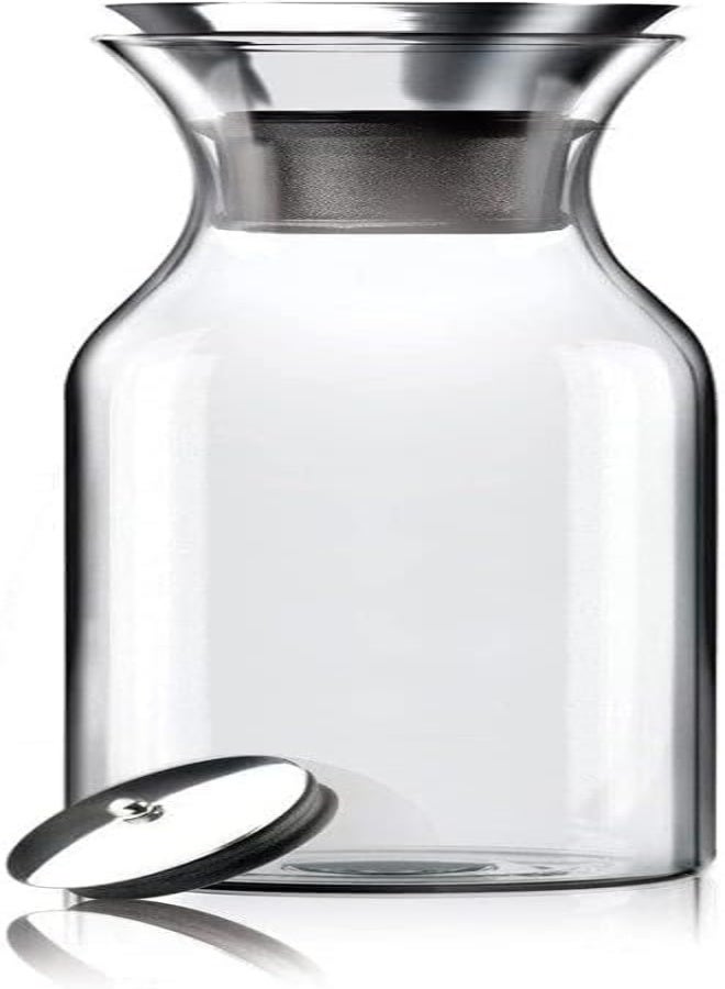 Quesera Drip-Free Carafe With Stainless Steel Flip-Top Lid, Hot And Cold Glass Water Pitcher, Coffee, Iced Tea, Beverage Decanting (1000Ml)