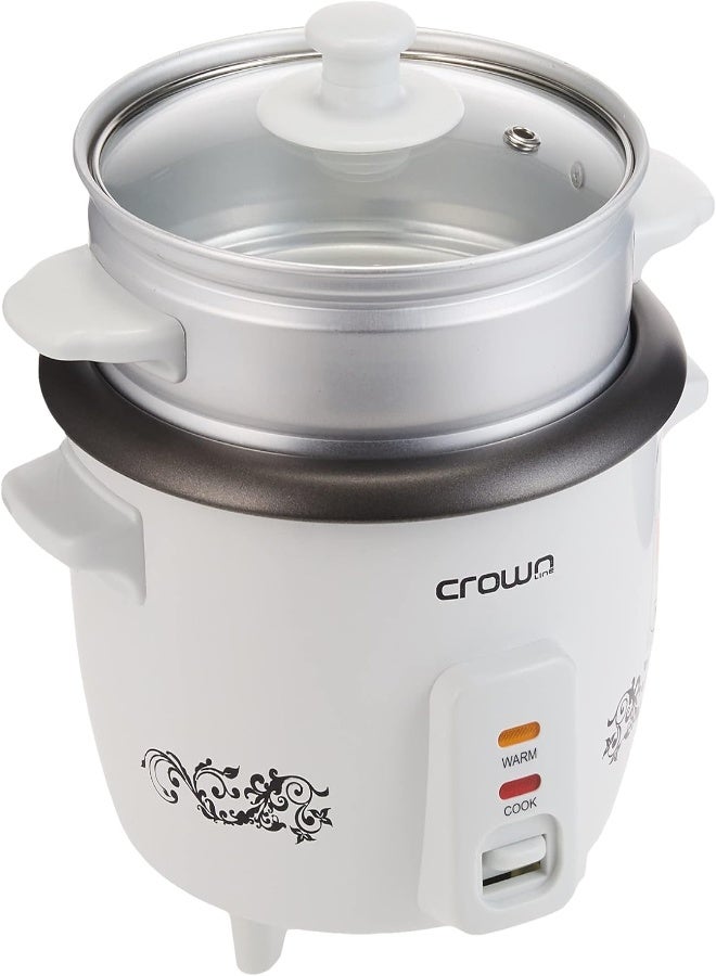Crownline Rc-168 Rice Cooker W/ Steamer, 220-240 V, 50/60 Hz, 300 W, Cooking Capacity 0.6L, Volume 1.0 L, White, Small, Rc-168