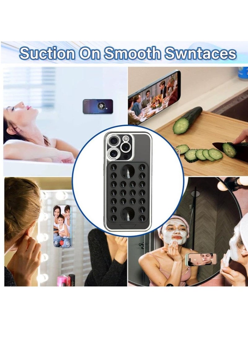 Silicone Suction Phone Case Stand, Hands-Free Cell Phone Accessory Holder for iPhone 15/14/13/12 Series, Suitable for Selfies and Tiktok Videos, Creator and Sharer (Black)