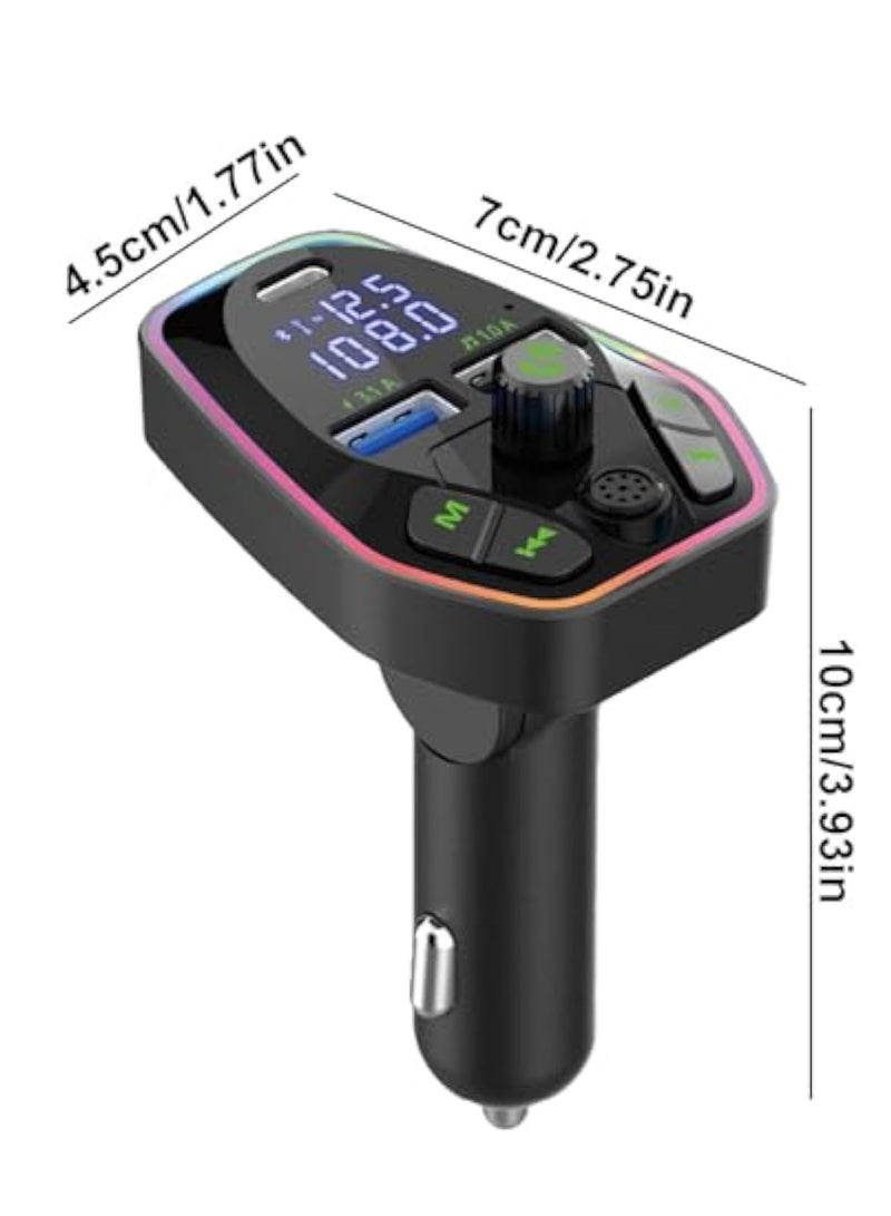 Bluetooth FM Transmitter for Car, Radio Adapter, Car Wireless Transmitter, Wireless Radio Car Kit, Compact Durability 5.0 Wireless Automotive Radio Transmitter Multifunctional Adapter