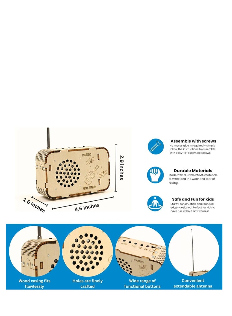 Wooden FM Radio Kit, STEM Toys Build Your Own FM Radio Kit, Science Experiment and Educational Project STEM Kit, DIY Electronic Snap Circuits Projects Gifts for Teen Girls Boys