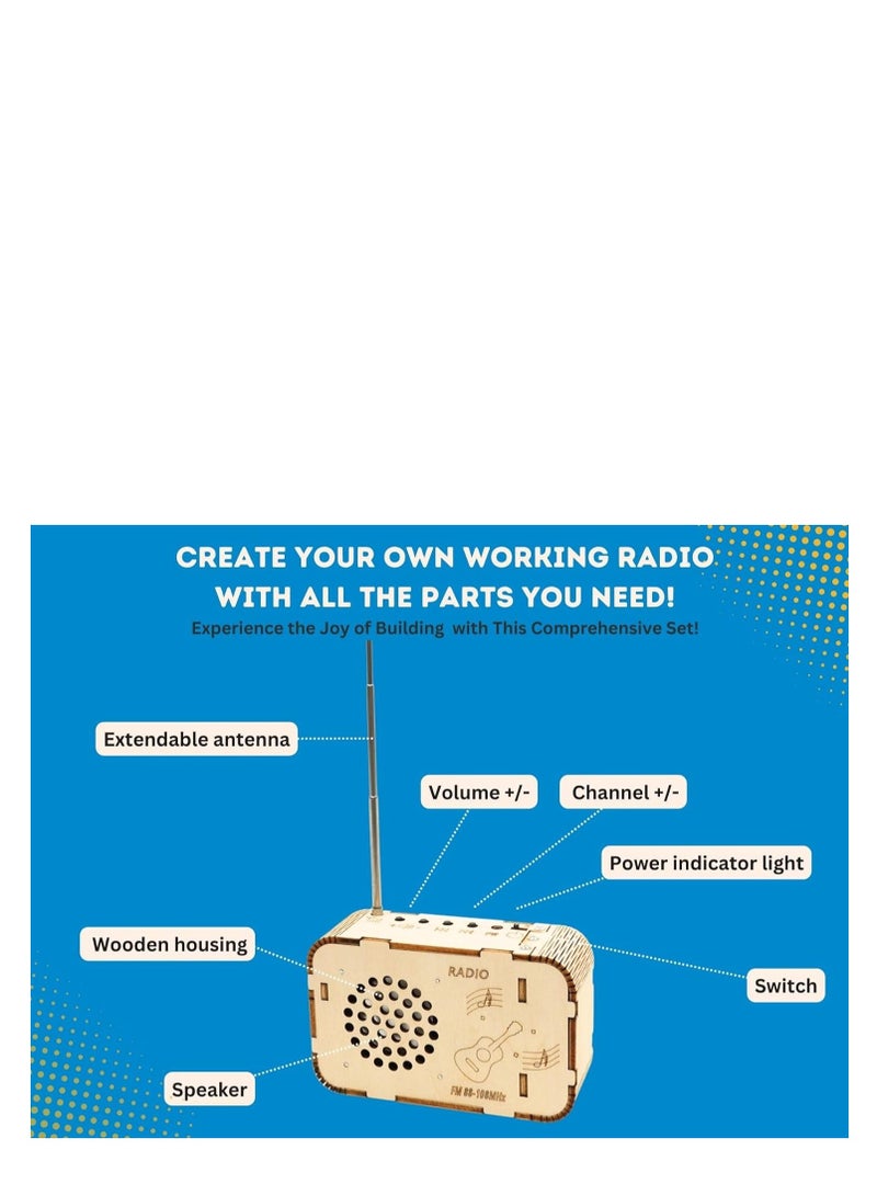 Wooden FM Radio Kit, STEM Toys Build Your Own FM Radio Kit, Science Experiment and Educational Project STEM Kit, DIY Electronic Snap Circuits Projects Gifts for Teen Girls Boys