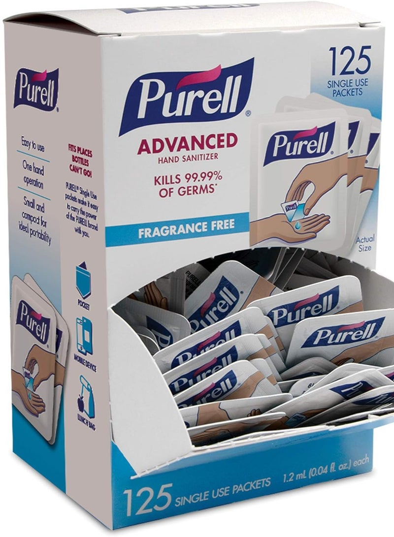 PURELL SINGLES Advanced Hand Sanitizer Gel, Fragrance Free, 125 Count Single-Use Travel-Size Packets