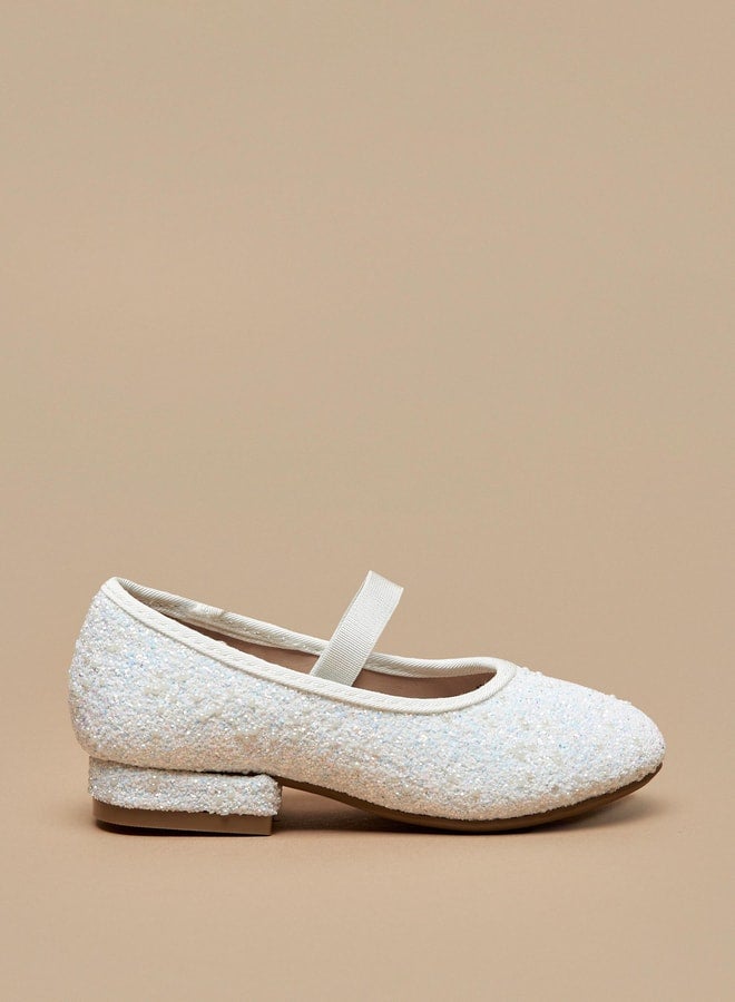 Girls Embellished Slip-On Ballerina Shoes with Block Heels