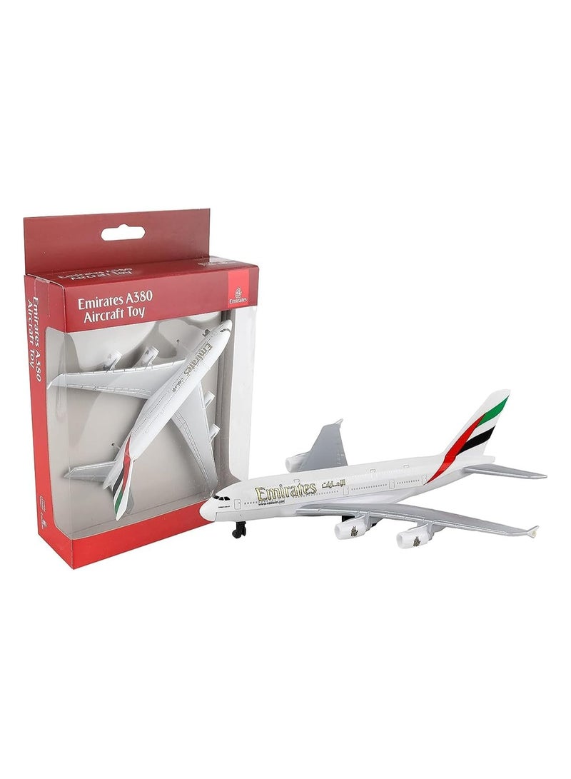 20cm Daron Emirates A380 Single Plane Scale Model With wheels And Base Diecast Model Toy With Attached Plastic Parts For Gift, Birthday