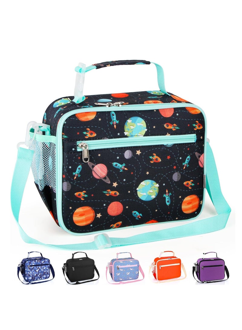Insulated Lunch Bag, Leak Cool Bag with Holder, Kids Lunch Cool Bag with Adjustable Strap, Waterproof Lunch Box Bag for Adults Kids Boys Girls Work School Picnic (Planet)