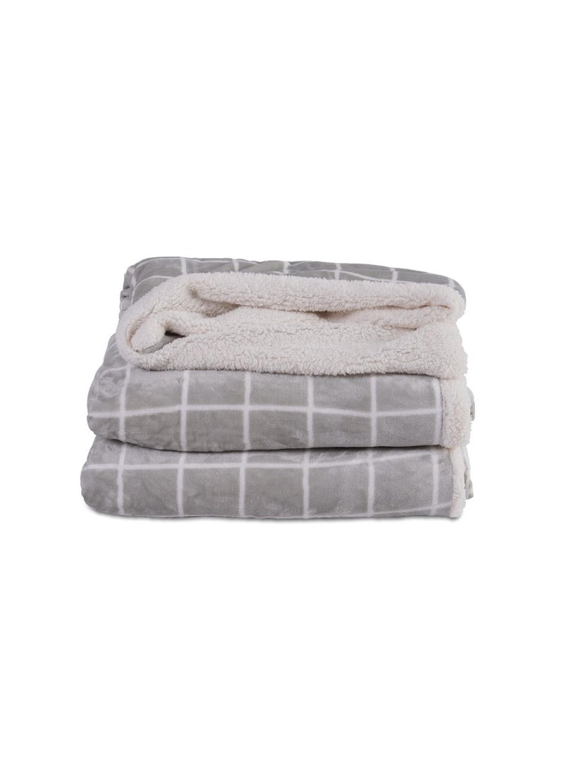Scottish Check Blanket With Sherpa 150X200cm - Grey