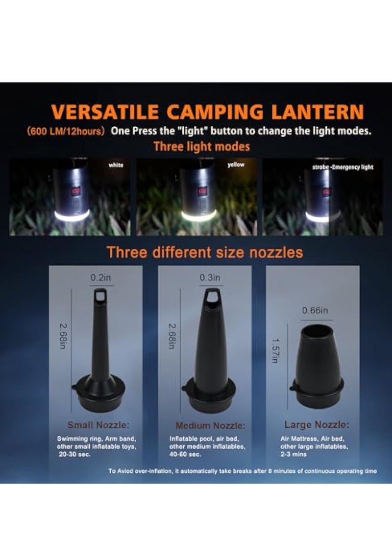 2024 Portable Air Pump with Camping Lantern, Portable Air Pump for Inflatables, Electric Air Pump, Inflator/Deflator & LED Light, Air Mattresses, air beds, Inflatable Pools, and so