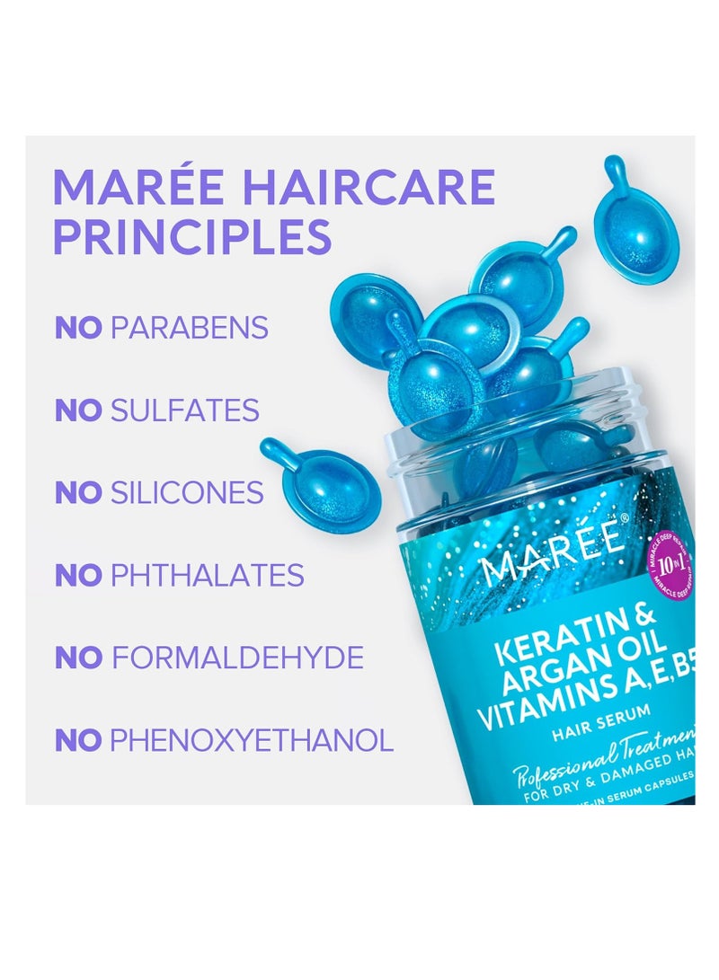 MAREE Hair Serum for Frizzy and Damaged Hair - Keratin Styling & Moisturizing Oil Capsules with Avocado, Jojoba & Argan Oil - Leave-in Anti Frizz Hair Serum Vitamins A, E & B5, Gotas Para El Cabello