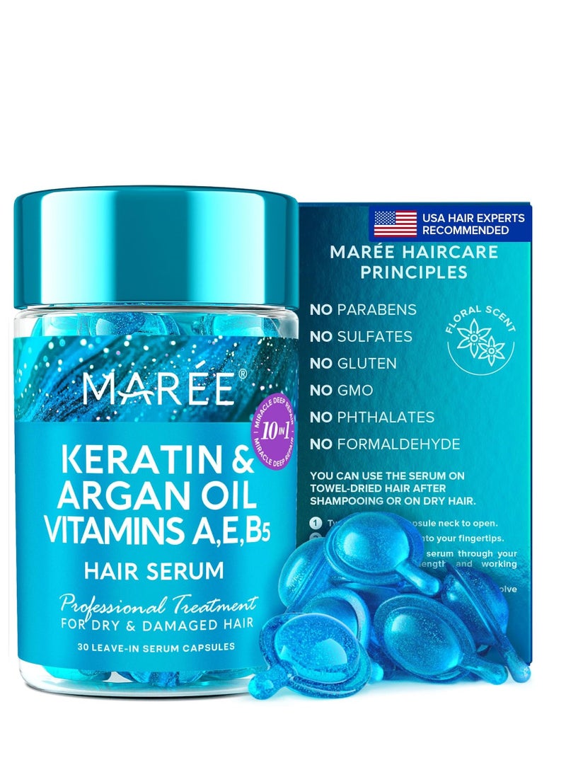 MAREE Hair Serum for Frizzy and Damaged Hair - Keratin Styling & Moisturizing Oil Capsules with Avocado, Jojoba & Argan Oil - Leave-in Anti Frizz Hair Serum Vitamins A, E & B5, Gotas Para El Cabello