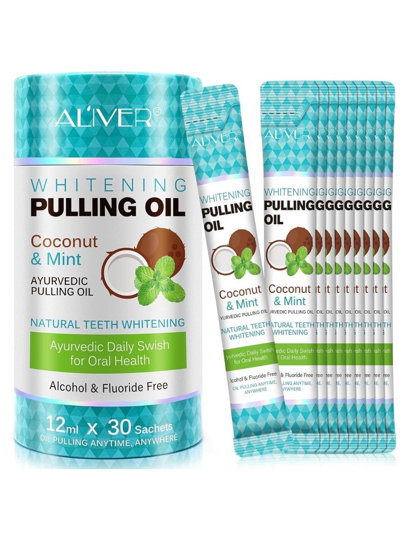 Natural Coconut Oil Pulling Mouthwash Sachets 30 Pieces 12ml Each Teeth Whitening & Reducing Bad Breath Coconut Pulling Oil for Oral Health Reduce Bad Mouth Odor Cavity & Gums Sensitivity Unisex