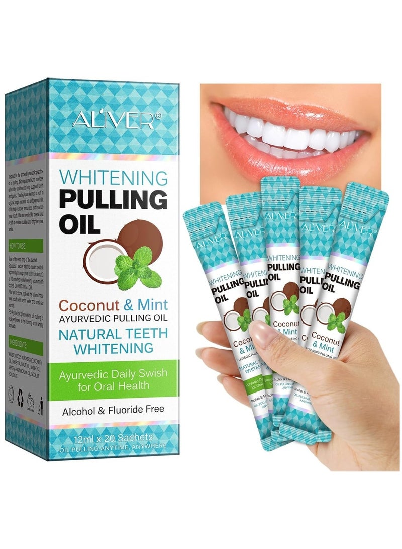 20 Pieces Natural Coconut Oil Pulling Mouthwash Sachets 12ml Each Teeth Whitening & Reducing Bad Breath Coconut Pulling Oil for Oral Health Reduce Bad Mouth Odor Cavity & Gums Sensitivity Unisex