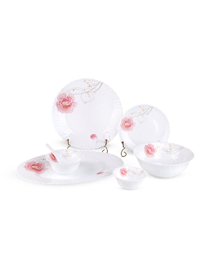Royalford 33 Piece Classic Opalware Dinner Set- RF12469/ Includes Oval Plate, Dinner and Dessert Plates, Serving, Salad Bowls and Soup Spoons/ Dishwasher-Safe and Microwave Safe Multicolor