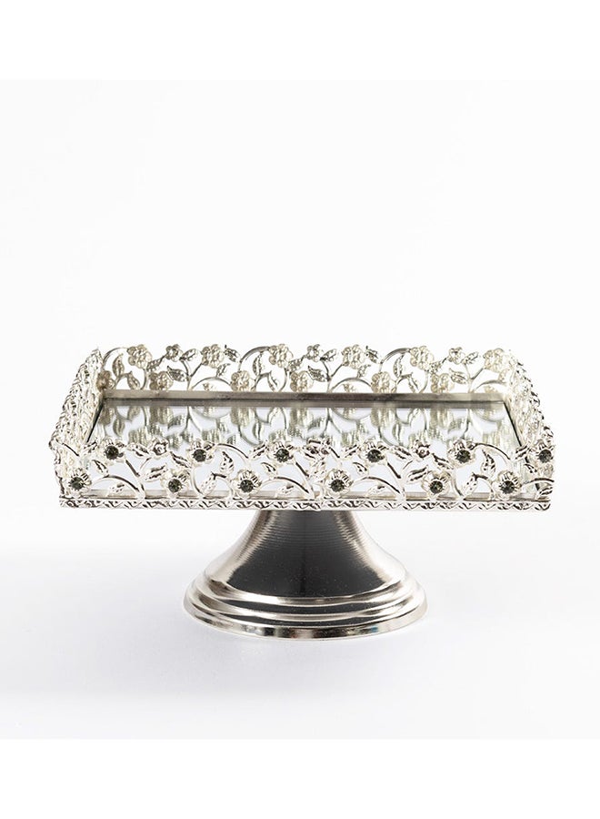 Elmas Footed Square Platter, Silver - 17x17 cm