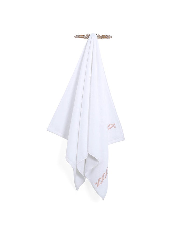 Hotel Chain Embroidery Bath Sheet, White & Rose Smoke - 500 GSM, 85x165 cm
