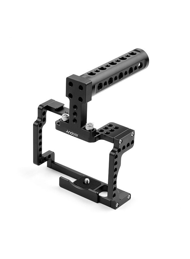 Anoder Camera Cage with Grip Handle Aluminum Alloy with Cold Shoe 1/4 3/8 Holes Compatible with Canon M50