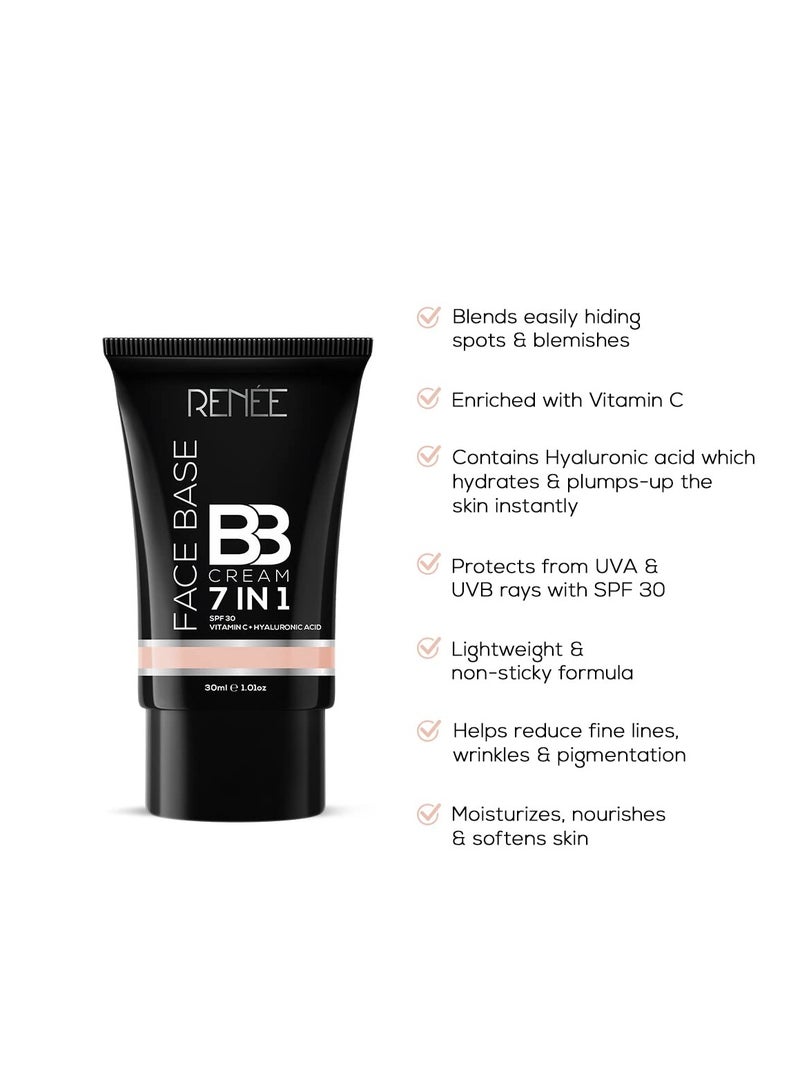 RENEE Face Base BB Cream 7 in 1 with SPF 30 PA  Enriched with Hyaluronic Acid Vitamin C  Hydrates Nourishes and Smoothens Skin Texture  Sesame 30ml