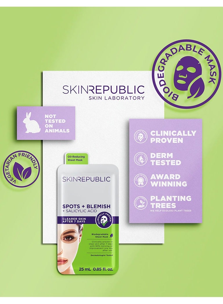 Salicylic Acid Face Sheet Mask (3 Masks) – Anti-Blemish Serum with Witch Hazel and Tea Tree, Clears Skin in 7 Days, Unclogs and Tightens Pores and Reduces Breakouts