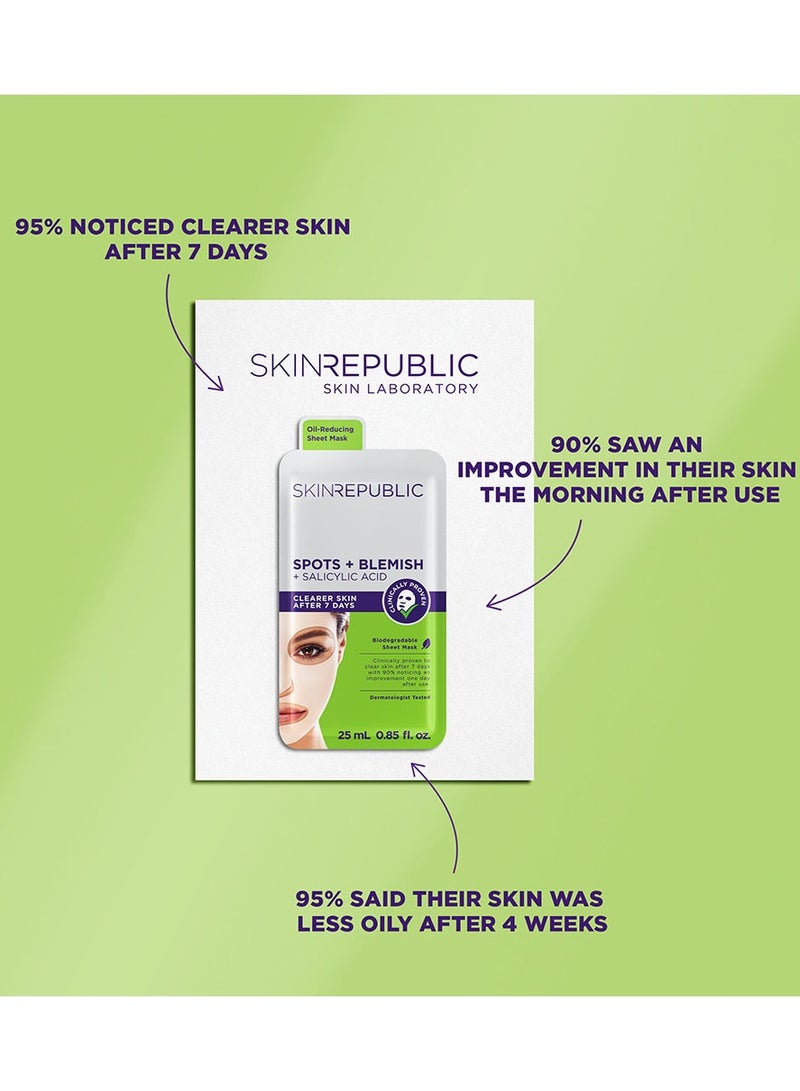 Salicylic Acid Face Sheet Mask (3 Masks) – Anti-Blemish Serum with Witch Hazel and Tea Tree, Clears Skin in 7 Days, Unclogs and Tightens Pores and Reduces Breakouts