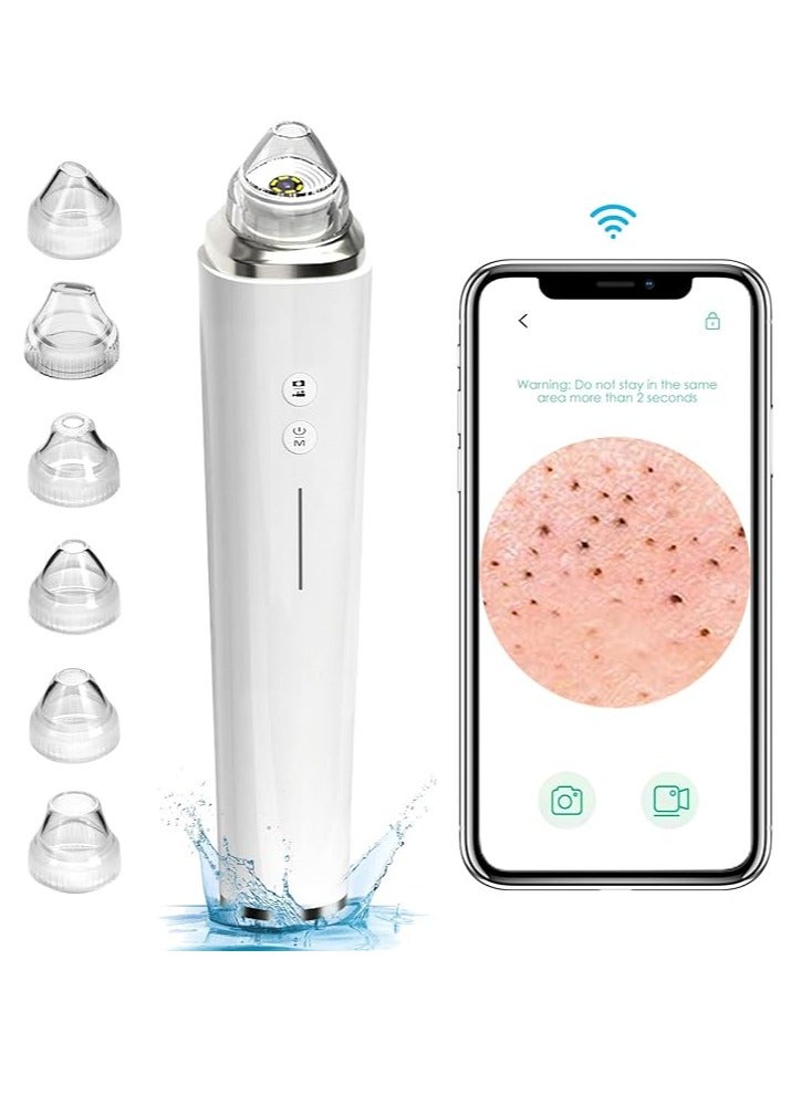 Blackhead Remover Pore Vacuum, WiFi Visible Facial Pore Cleanser With HD Camera Pimple Acne Comedone Extractor Kit With 6 Suction Heads Electric Blackhead