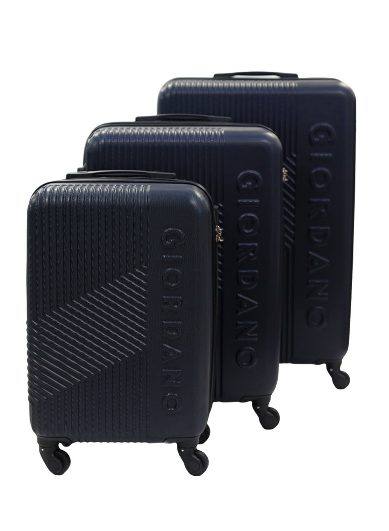 GIORDANO Logo Series Luggage Set Navy Blue, 3 Piece ABS Hard Shell Lightweight Durable 4 Wheels Suitcase Trolley Bag With Secure 3 Digits Number Lock. (20/24/28 INCH )