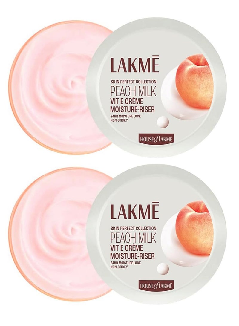 LAKMÉ Peach Milk Soft Crème Moisturizer for Face 100 g Daily Lightweight Whipped Cream with Vitamin E for Soft  Glowing Skin  Non Oily 24h Moisture  Pack of 2