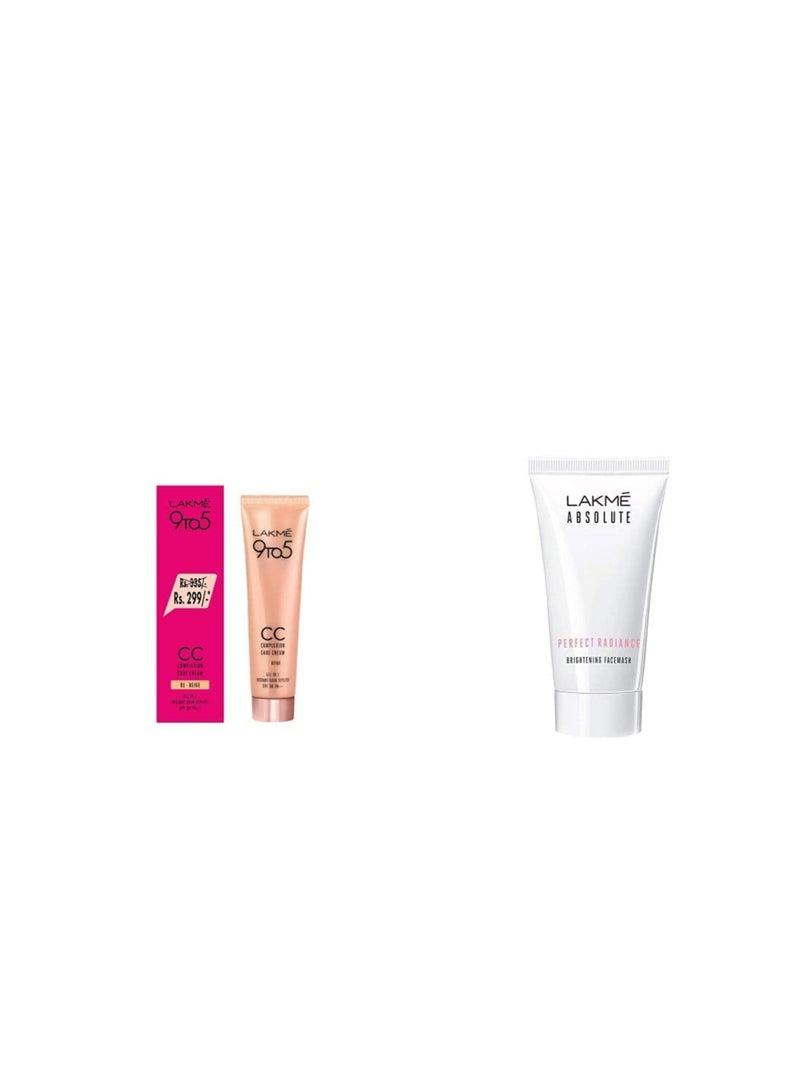 Lakmé 9 to 5 Complexion Care Face Cream Beige  30g and Lakmé Absolute Perfect Radiance Skin Lightening Facewash  50g