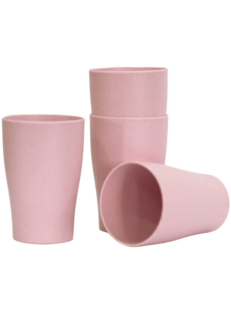 Wheat Straw Set of 4 Cups - 300 ML Unbreakable Cups for Serving Tea, Water, Juice & Soda, Reusable,Lightweight & Eco-Friendly Cups Safe For Microwave, Freezer & Dishwasher(Plush Pink)