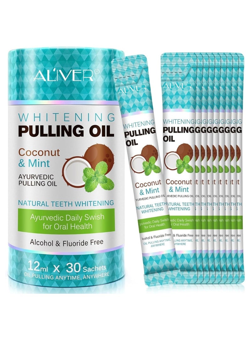 30 Pieces Natural Coconut Oil Pulling Mouthwash Sachets  12ml Each Teeth Whitening & Reducing Bad Breath Coconut Pulling Oil for Oral Health Reduce Bad Mouth Odor Cavity & Gums Sensitivity Unisex