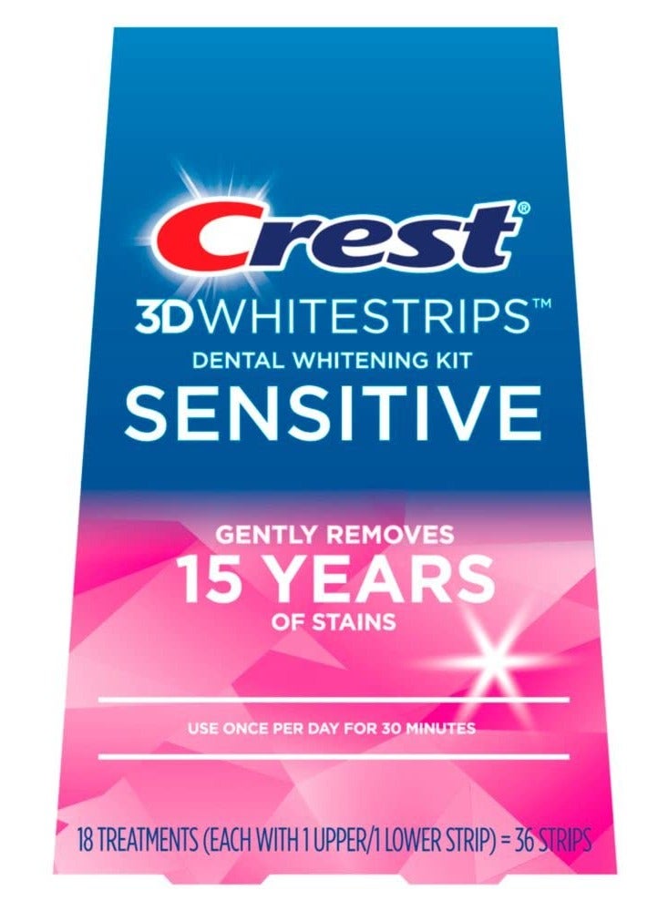 Crest 3D Whitestrips Sensitive At-home Teeth Whitening Kit, 18 Treatments, Gently Removes 15 Years of Stains