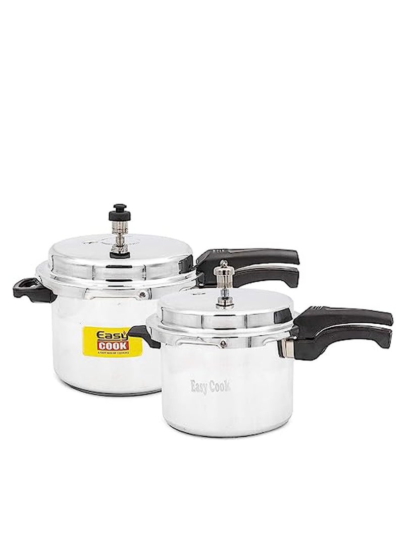 5L + 3LLiters Indian Aluminium Pressure Cooker Combo(5+3 Ltr) | Heat Proof Handle | Induction Base Silver