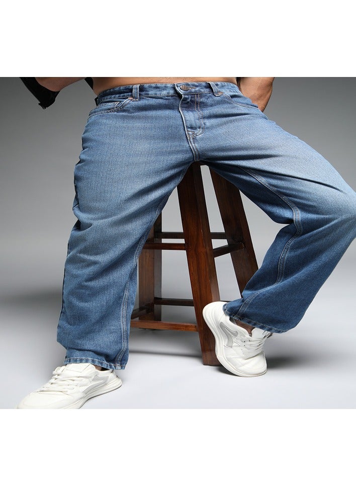 Men Straight Fit Mid-Rise Clean Look Light Fade Cotton Jeans