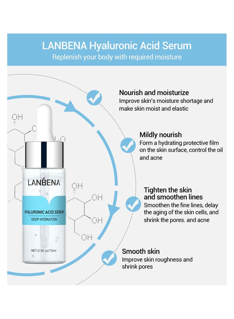 LANBENA Hyaluronic Acid Serum Vitamin C Serum Six Peptides Serum  Gold Anti aging