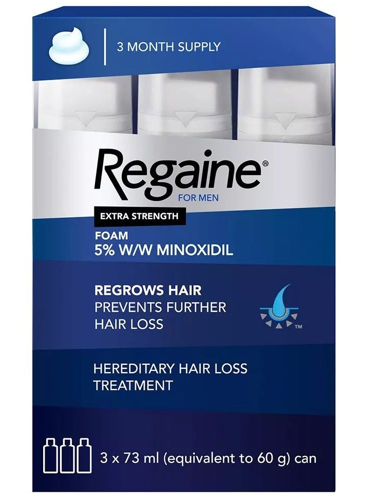 Regaine For Men Extra Strength Hair Regrowth Foam 73ml, Pack of 3