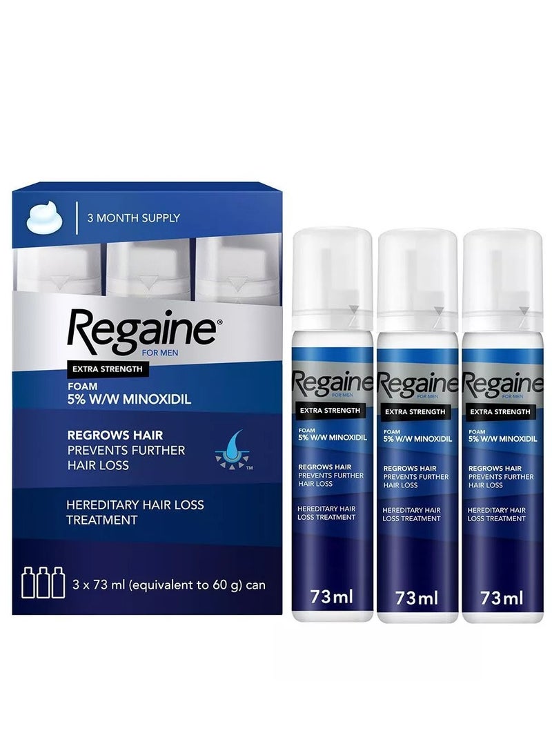 Regaine For Men Extra Strength Hair Regrowth Foam 73ml, Pack of 3