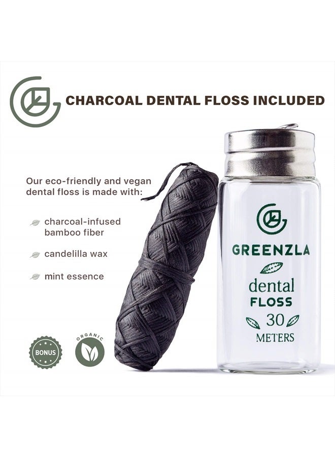 Bamboo Toothbrush (4 Pack) with Travel Case & Charcoal Dental Floss | BPA Free Soft Bristles | Eco-Friendly, Natural Bamboo Toothbrush Set | Biodegradable & Compostable Wooden Toothbrushes