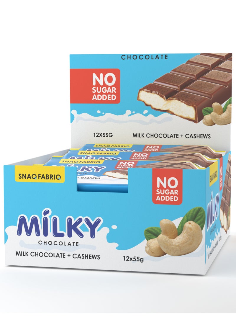 Milky Chocolate Bar with Milk Chocolate and Cashews No Sugar Added 12x55g