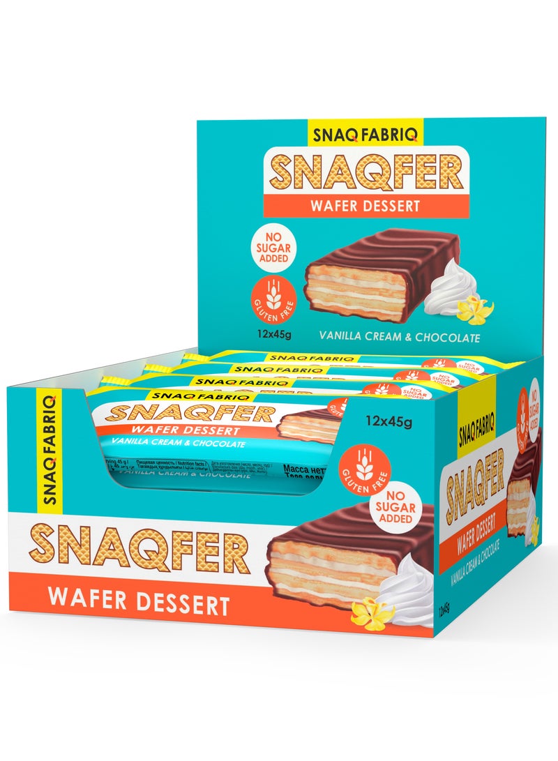 Snaqfer Wafer Dessert with Vanilla Cream and Chocolate Flavor, Gluten Free and No Sugar Added 12x45g