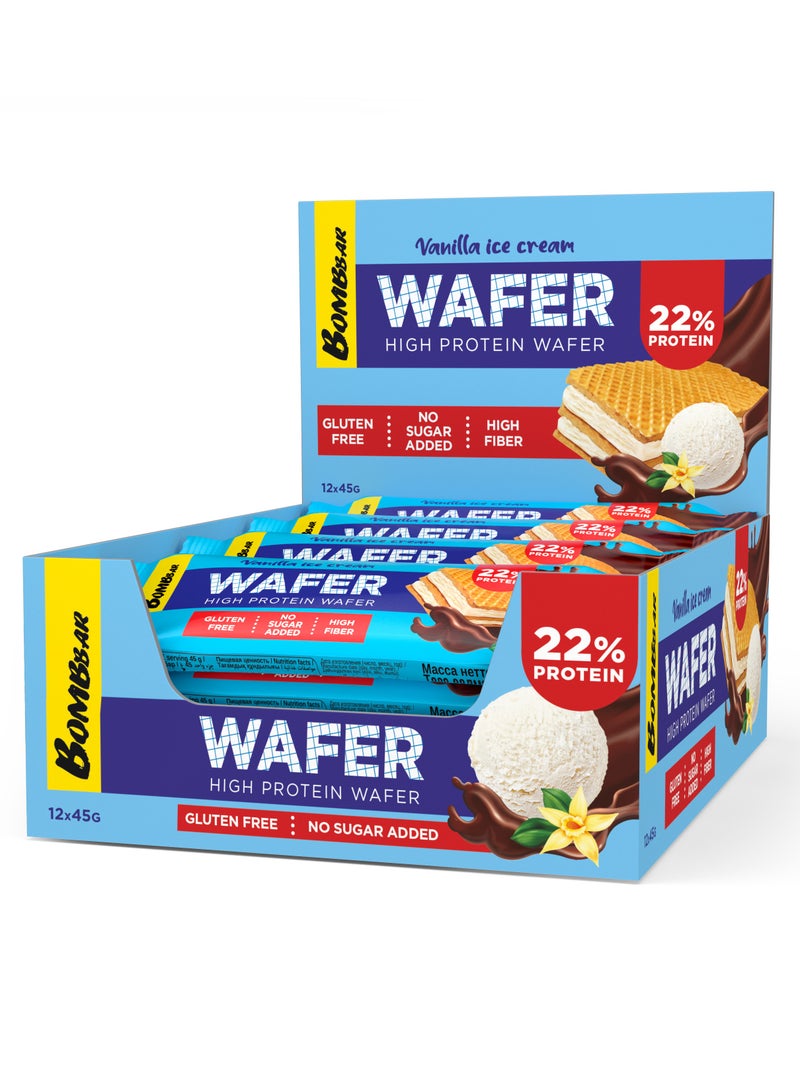 High Protein Wafer with Vanilla Ice Cream Flavor, Gluten Free, High Fiber and No Sugar Added 12x45g