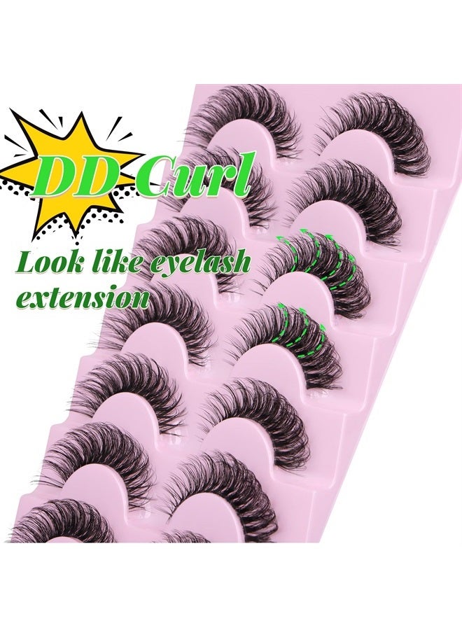 Natural False Eyelashes Wispy Mink Lashes Cat Eye Lashes Pack Fluffy Eyelashes 8 Pairs 14 mm Clear Band DD Curl Strip Fake Eyelashes By TNFVLONEINS