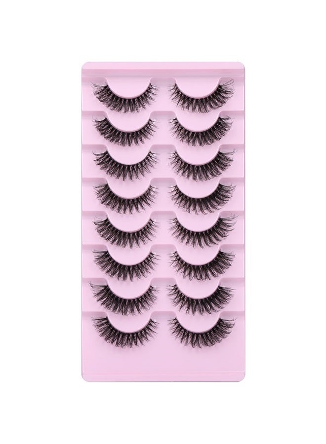 Natural False Eyelashes Wispy Mink Lashes Cat Eye Lashes Pack Fluffy Eyelashes 8 Pairs 14 mm Clear Band DD Curl Strip Fake Eyelashes By TNFVLONEINS