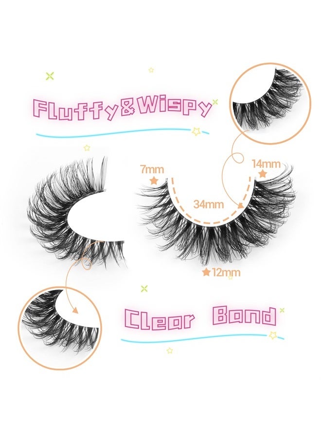 Natural False Eyelashes Wispy Mink Lashes Cat Eye Lashes Pack Fluffy Eyelashes 8 Pairs 14 mm Clear Band DD Curl Strip Fake Eyelashes By TNFVLONEINS