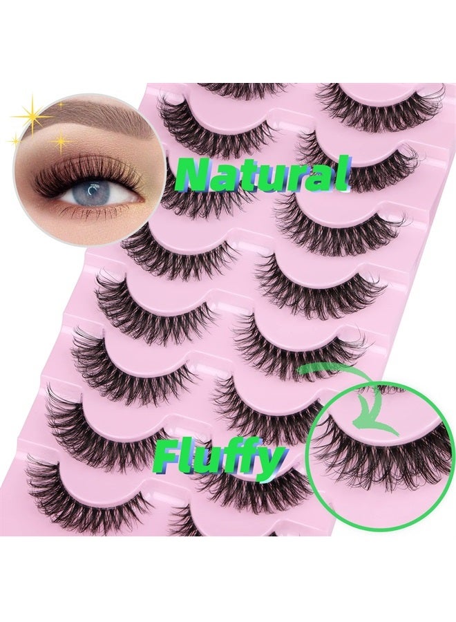 Natural False Eyelashes Wispy Mink Lashes Cat Eye Lashes Pack Fluffy Eyelashes 8 Pairs 14 mm Clear Band DD Curl Strip Fake Eyelashes By TNFVLONEINS