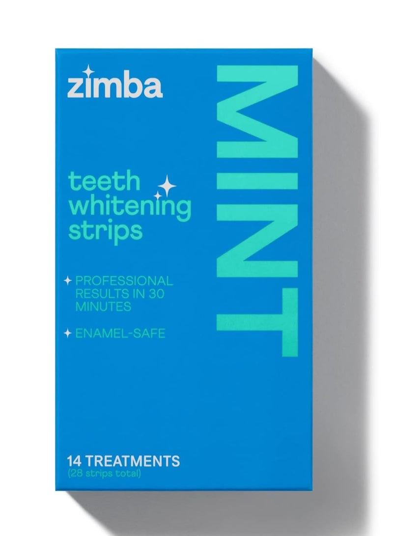 Zimba Teeth Whitening Strips Vegan Whitening Strip Enamel Safe Teeth Whitening Hydrogen Peroxide Teeth Whitener for Coffee, Wine, Tobacco, and Other Stains, 28 Strips (14 Day Treatment), Mint