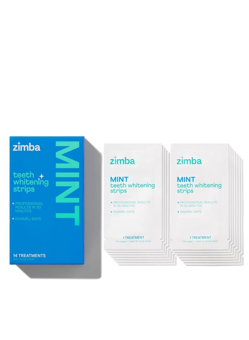 Zimba Teeth Whitening Strips Vegan Whitening Strip Enamel Safe Teeth Whitening Hydrogen Peroxide Teeth Whitener for Coffee, Wine, Tobacco, and Other Stains, 28 Strips (14 Day Treatment), Mint