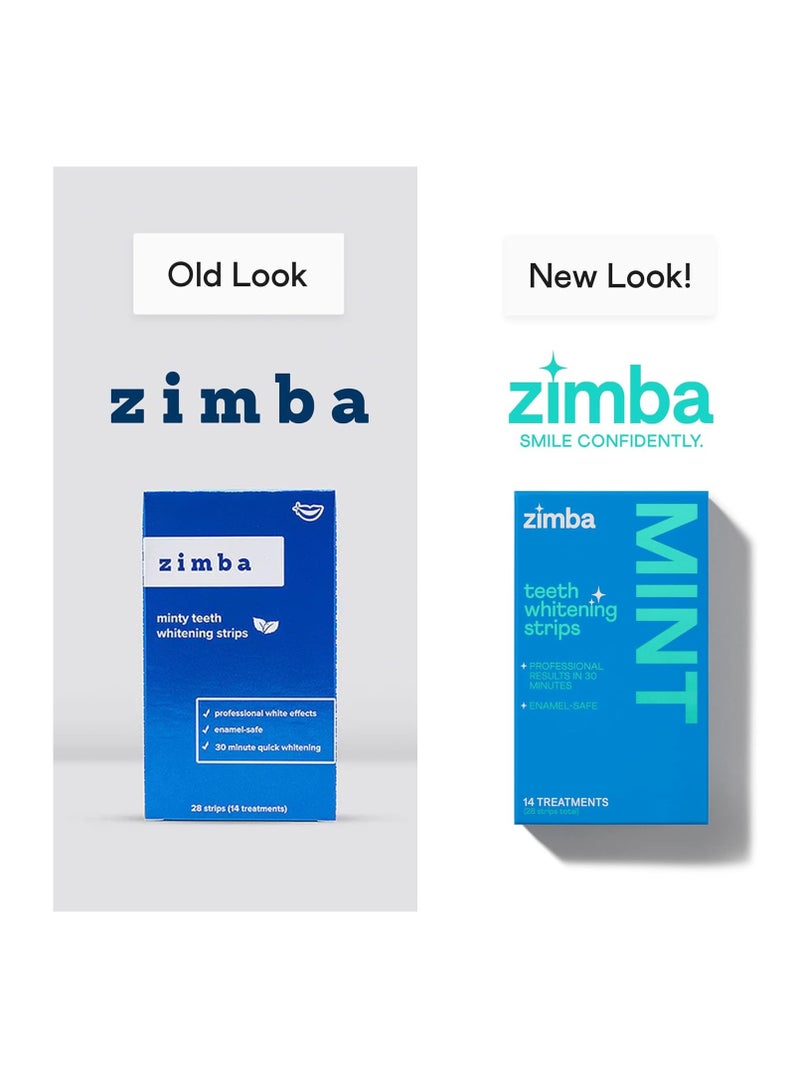 Zimba Teeth Whitening Strips Vegan Whitening Strip Enamel Safe Teeth Whitening Hydrogen Peroxide Teeth Whitener for Coffee, Wine, Tobacco, and Other Stains, 28 Strips (14 Day Treatment), Mint