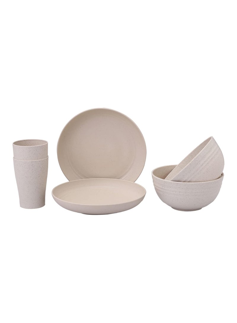 Wheat Straw Unbreakable Plates Dinnerware 6 Pcs Set, (Soft Beige) Lightweight and Eco Friendly Freezer, Dishwasher & Microwave Safe Cups, Plates and Bowls Set for Snacks, Meal etc